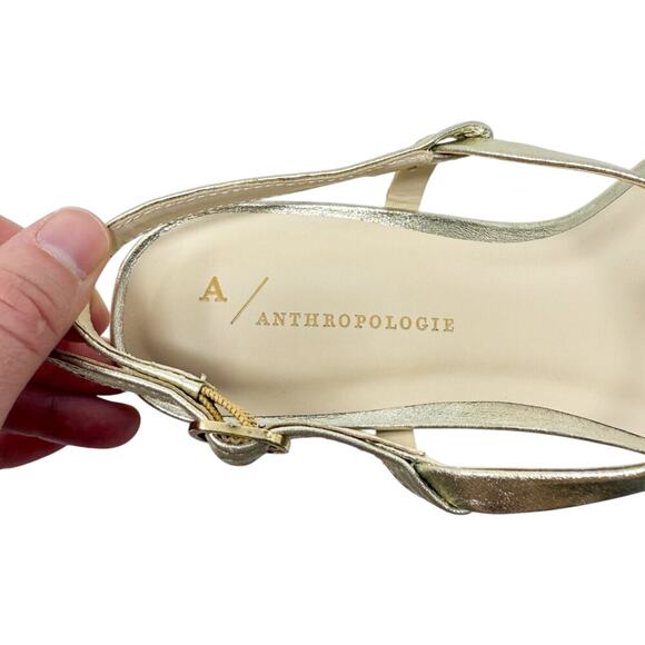 NWOB Anthro Metallic Gold Leather Low Heel Sandals Women's Size 7 Made in Brazil - Picture 8 of 9